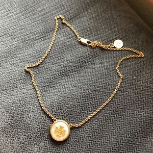 Tory Burch logo pearl necklace